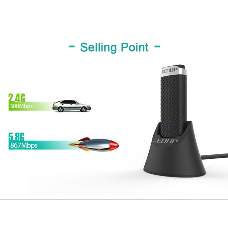 Адаптер-приемник Ethernet EDUP EP-AC1609 1200 Мбит/с с высокоскоростным USB 3.0 WiFi и кабелем-удлинителем 1 м и базой
