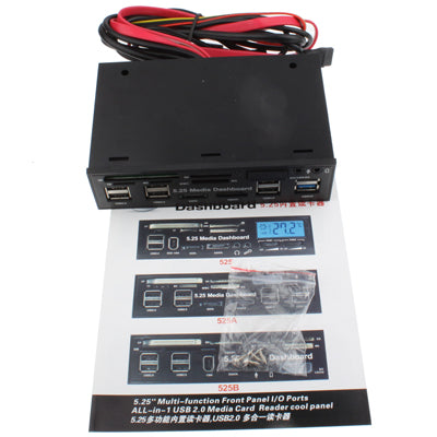 5,25 collu multivides datora paneļa karšu lasītājs 2 x USB 3.0 + 6 x USB 2.0 SATA