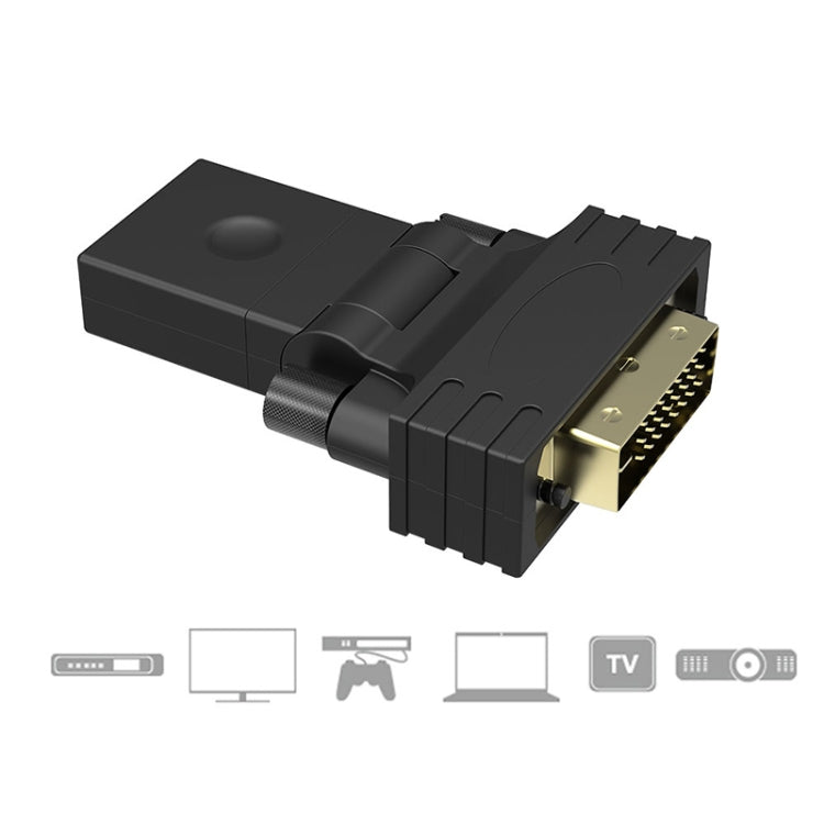 360 grādu rotācijas apzeltīts DVI 24+1 kontaktu vīriešu un 19 kontaktu HDMI sieviešu adapteris