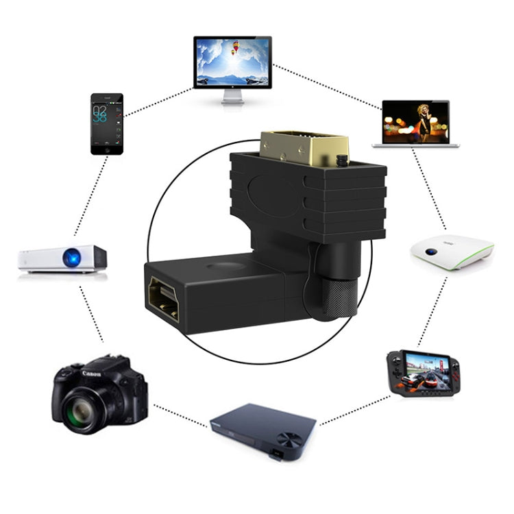 360 grādu rotācijas apzeltīts DVI 24+1 kontaktu vīriešu un 19 kontaktu HDMI sieviešu adapteris