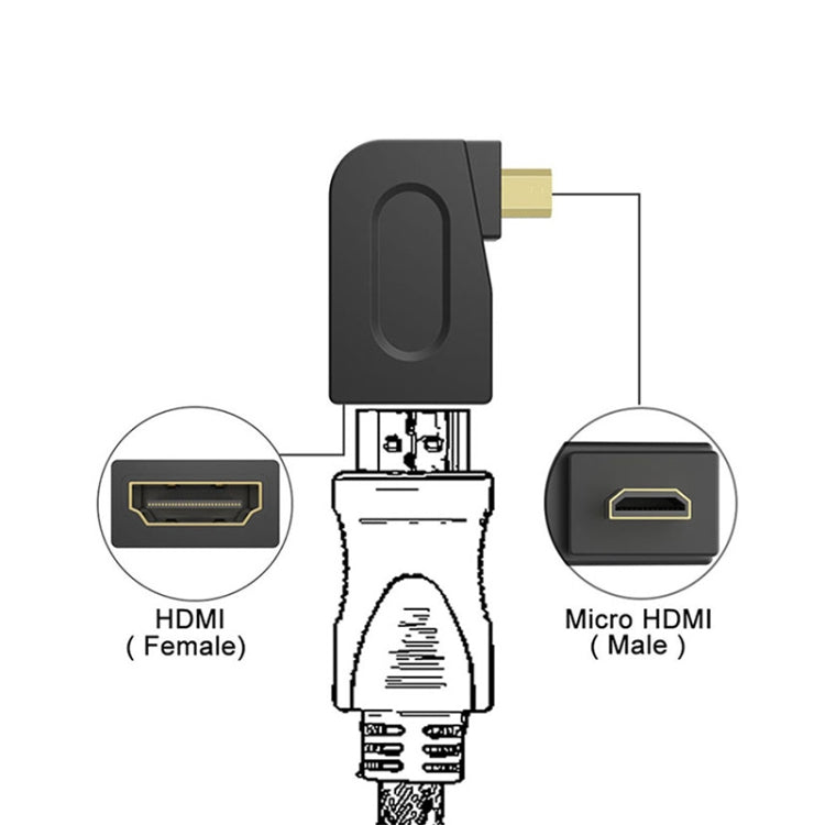 Позолоченный адаптер Micro HDMI «папа» на HDMI 19-контактный «мама» с углом 90 градусов