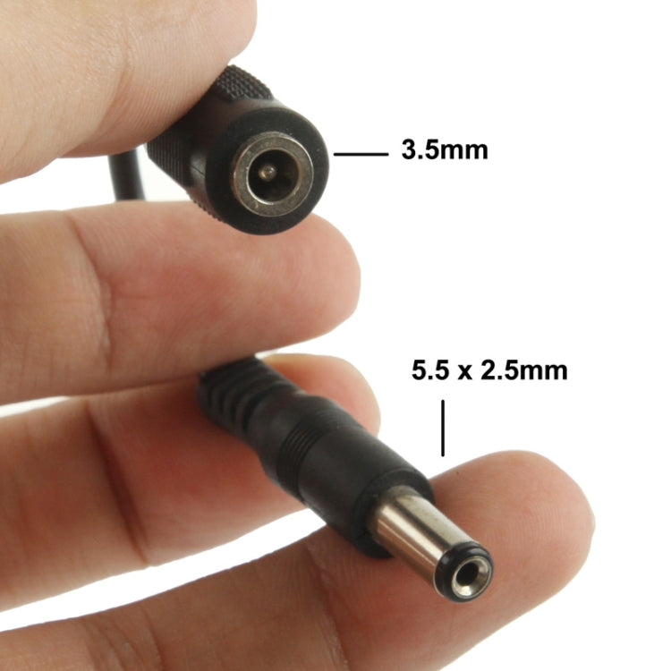 5,5 x 2,5 mm vīriešu un 3,5 mm sieviešu līdzstrāvas spraudņa adapteris, garums: 12 cm