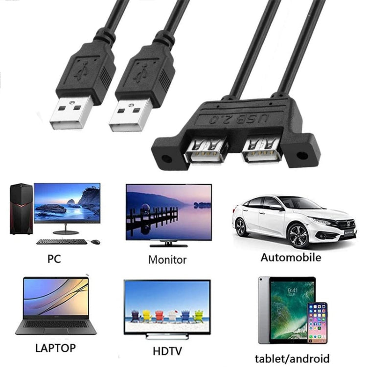 Удлинительный кабель с 2 разъемами USB 2.0 «папа» и 2 разъемами USB 2.0 «мама» с 2 отверстиями для винтов, длина: 50 см