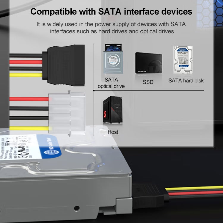 Кабель-адаптер питания IDE-SATA 4-контактный (15 см), материал: Al+Mg
