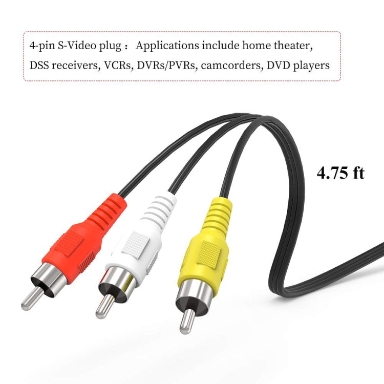 Кабель-адаптер S-Video 4-контактный на 3 RCA AV TV Male, длина: 1,5 м