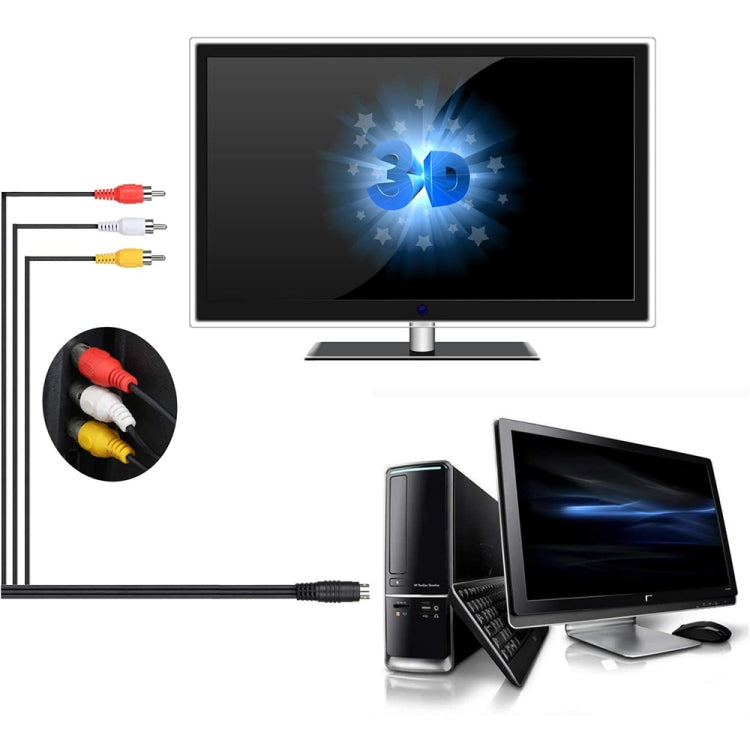 Кабель-адаптер S-Video 4-контактный на 3 RCA AV TV Male, длина: 1,5 м