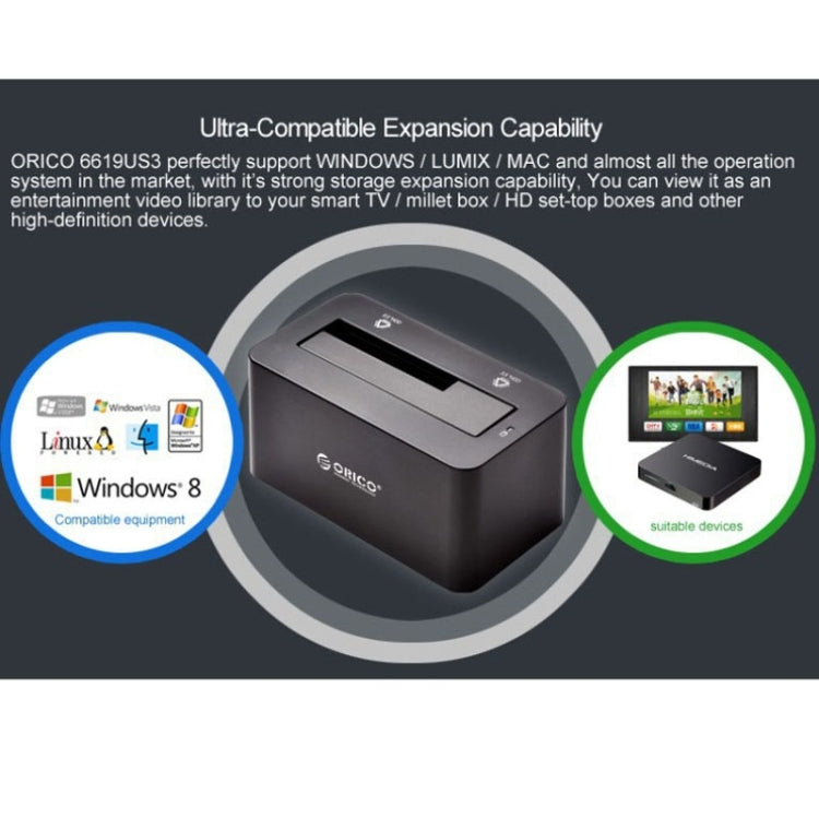 ORICO 6619US3 5Gbps Super Speed USB 3.0 to SATA Hard Drive Docking Station for 2.5 inch / 3.5 inch Hard Drive
