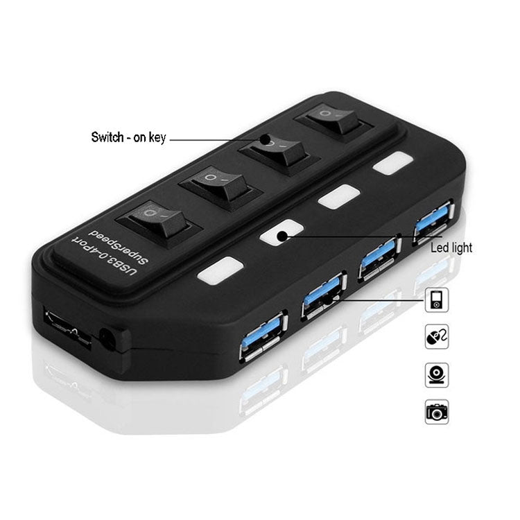 Концентратор USB 3.0 на 4 порта с индивидуальными переключателями для каждого порта передачи данных