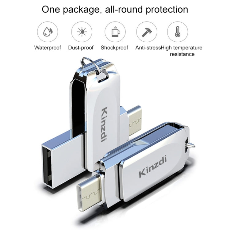 Флеш-диск Kinzdi 32 ГБ USB + Type-C с металлическим креплением V8