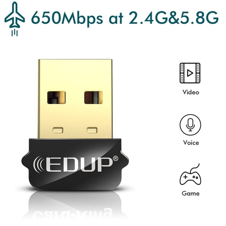 Адаптер USB WIFI EDUP EP-AC1651, 650 Мбит/с, двухдиапазонный, 5G/2,4 ГГц, внешняя беспроводная сетевая карта, приемник Wi-Fi Dongle для ноутбука Windows MacOS