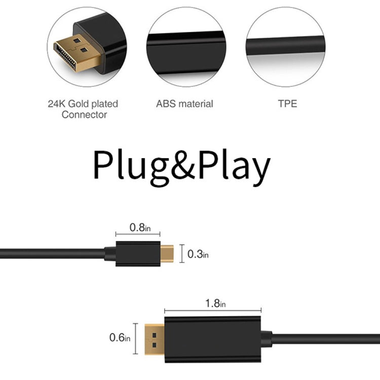 Кабель-адаптер 4K 60 Гц Type-C - DP DisplayPort, длина кабеля: 1,8 м