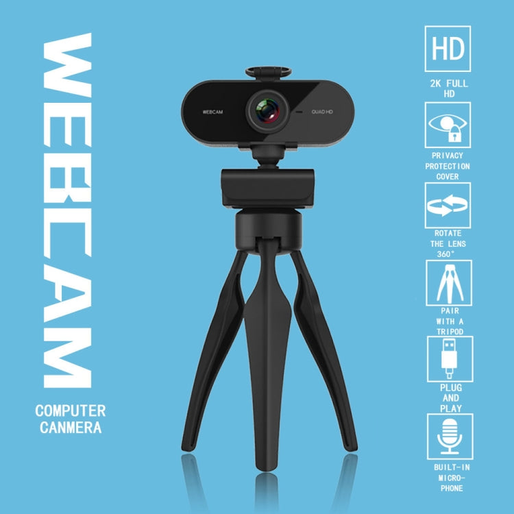Веб-камера B1 с разрешением 4 миллиона пикселей 2K HD 1080P, вращением на 360 градусов, микрофоном и штативом