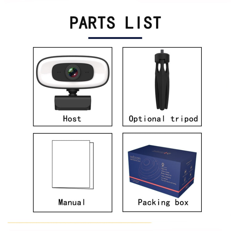 C10 2K HD Without Distortion 360 Degrees Rotate Three-speed Fill Light USB Free Drive Webcams, Built-in Sound Clearer Microphone