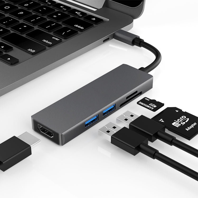 5-в-1 Type-C - HDMI + 2 x USB 3.0 + слот для карт SD / TF, концентратор-адаптер