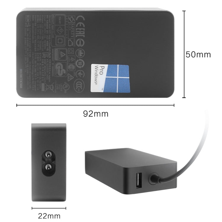 36W 12V 2.58A / 5V 1A maiņstrāvas adaptera lādētājs Microsoft Surface Pro 3/4, ASV spraudnis