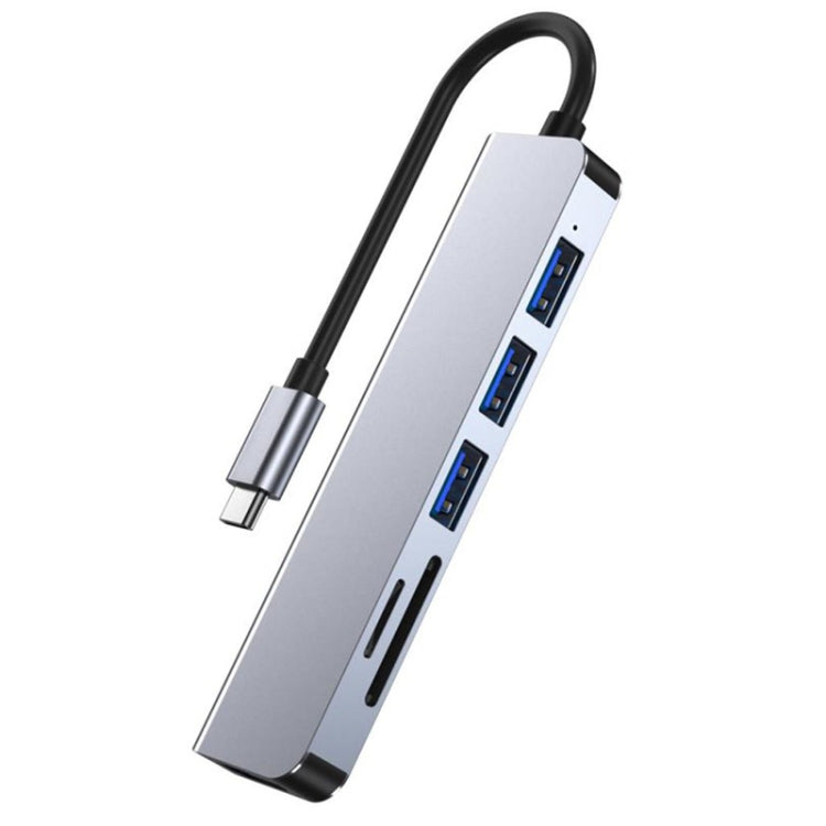 6 vienā C tipa uz 3 x USB portiem + SD/TF karti + HDMI dokstaciju