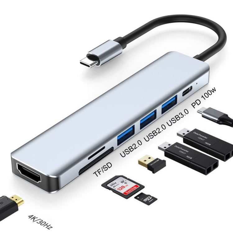 Док-станция 7-в-1 HDMI + SD/TF + USB2.0x2 + USB3.0 + PD to Type-C HUB