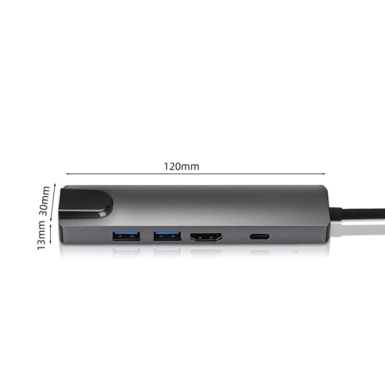 Адаптер 5-в-1 USB Type-C на RJ45 + USB3.0 x 2 + PD + HDMI HUB