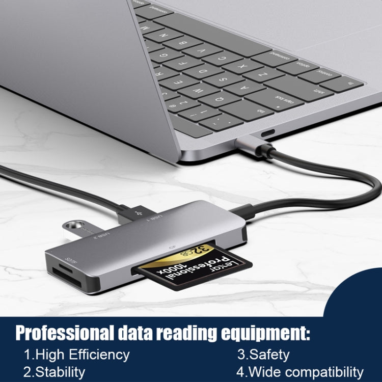 5 in 1 Data Read HUB Adapter with SD / TF / CF Card, Dual USB3.0 Ports