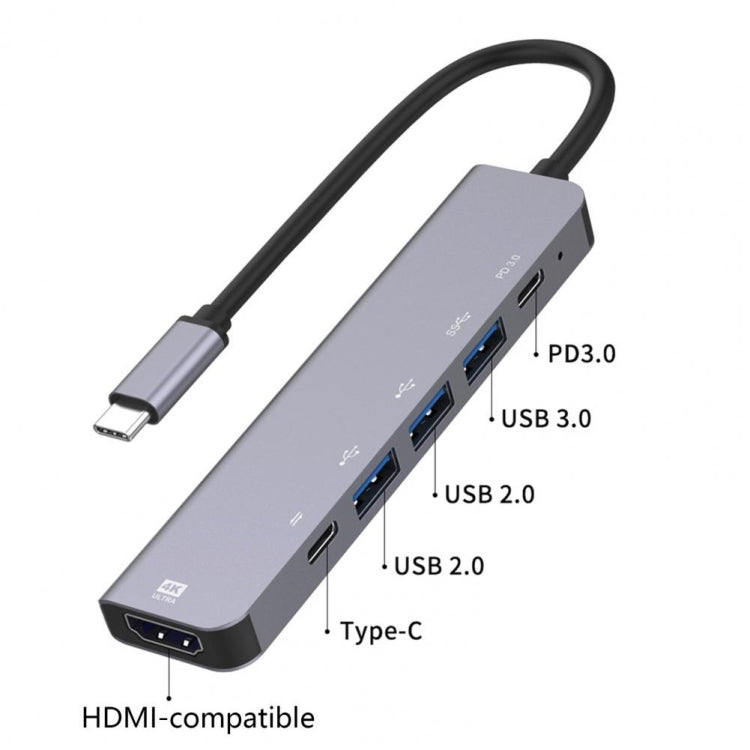 Док-станция-концентратор 6-в-1 Type-C на HDMI + PD + Type-C + USB3.0 + USB2.0 x 2