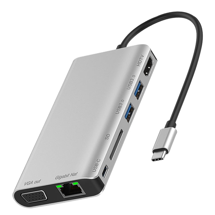 7 в 1 Type-C на RJ45 + VGA + Type-C + слот для карты SD + USB 3.0 x 2 + адаптер для док-концентратора HDMI