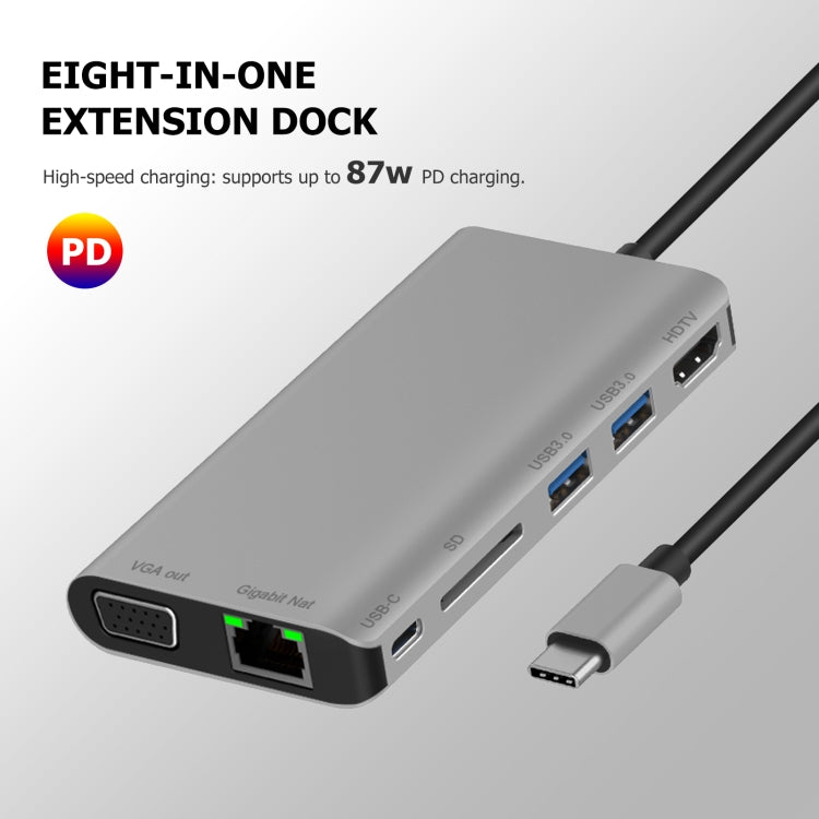 7 в 1 Type-C на RJ45 + VGA + Type-C + слот для карты SD + USB 3.0 x 2 + адаптер для док-концентратора HDMI