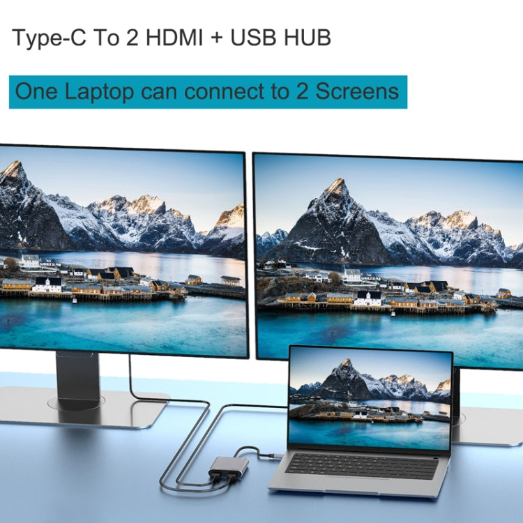 Адаптер 4 в 1 Type-C на Dual HDMI + USB + Type-C HUB