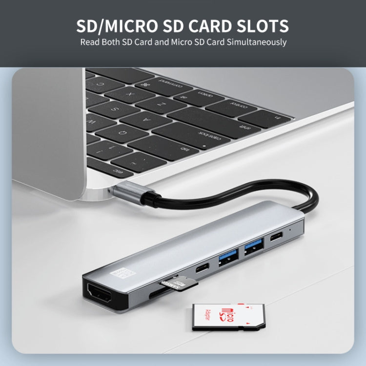 Док-станция JUNSUNMAY 7-в-1 с Type-C на HDMI 4K, адаптер для быстрой зарядки PD, устройство для чтения карт SD/TF