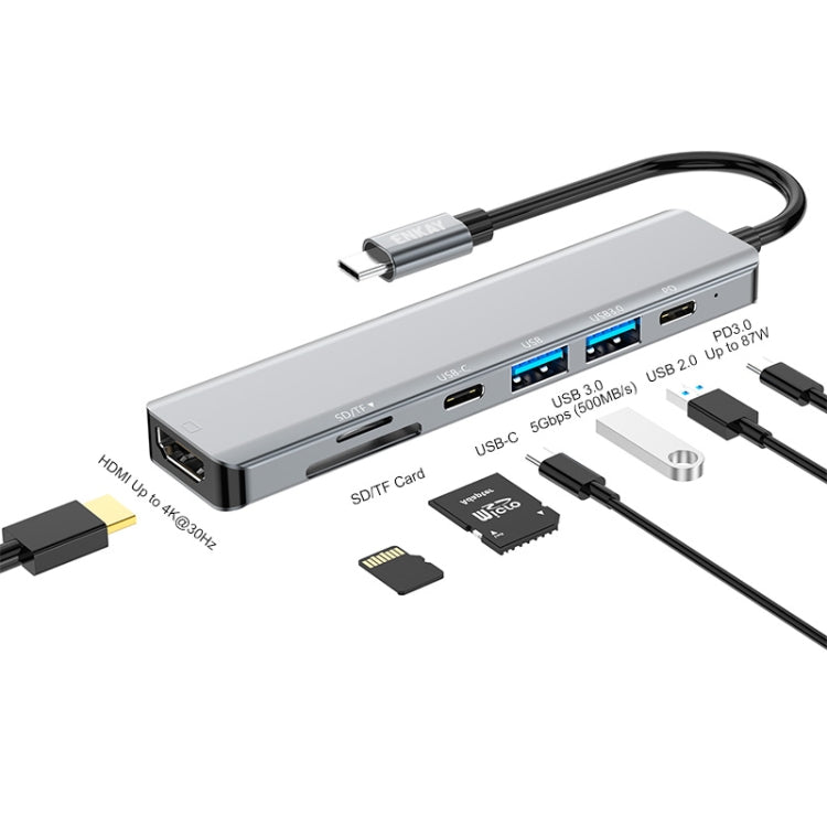 Док-станция ENKAY Hat-Prince 7-в-1 Type-C на 4K HDMI с адаптером PD Quick Charge Hub