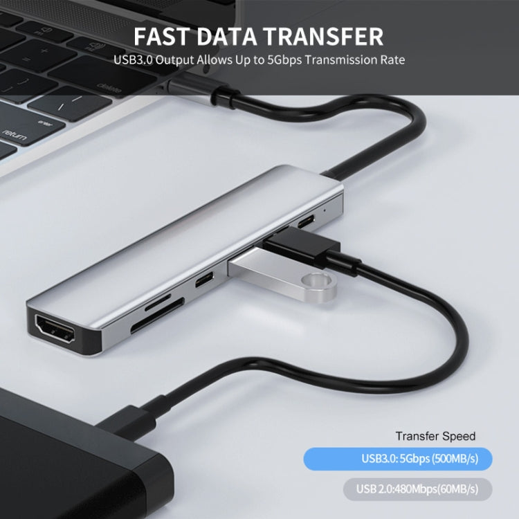 Док-станция ENKAY Hat-Prince 7-в-1 Type-C на 4K HDMI с адаптером PD Quick Charge Hub