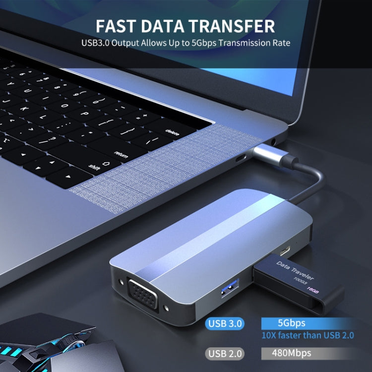 Док-станция JUNSUNMAY 7-в-1 Type-C на 4K HDMI + VGA + 3,5 мм аудиоадаптер PD Quick Charge Hub