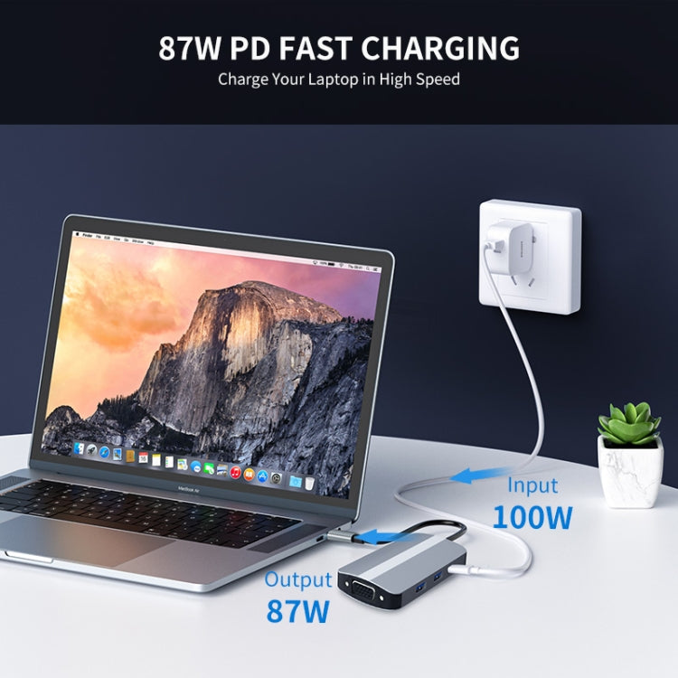 Док-станция JUNSUNMAY 7-в-1 Type-C на 4K HDMI + VGA + 3,5 мм аудиоадаптер PD Quick Charge Hub