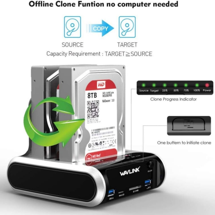 Wavlink ST336A SSD HDD Fast Offline Clone SATA USB 3.0 External Hard Drive Case