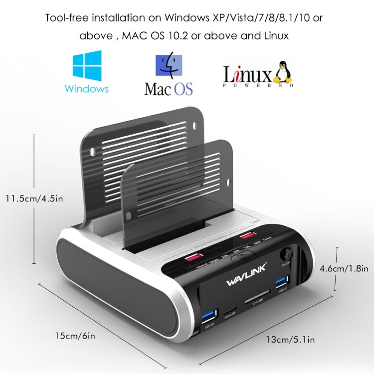 Wavlink ST336A SSD HDD Fast Offline Clone SATA USB 3.0 External Hard Drive Case