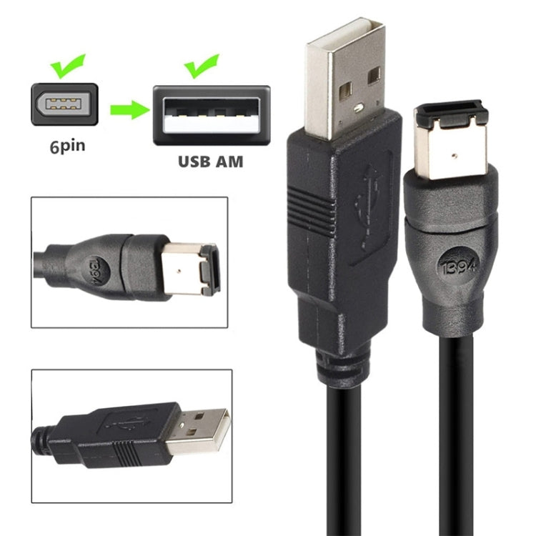 Кабель-адаптер JUNSUNMAY Firewire IEEE 1394 6-контактный штекер — USB 2.0 штекер