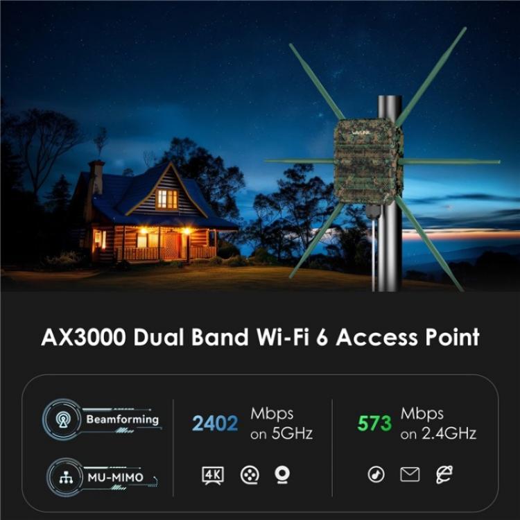WAVLINK WN588HX3 AX3000 āra WiFi pastiprinātājs ar 6 antenām, divu joslu WiFi atkārtotājs