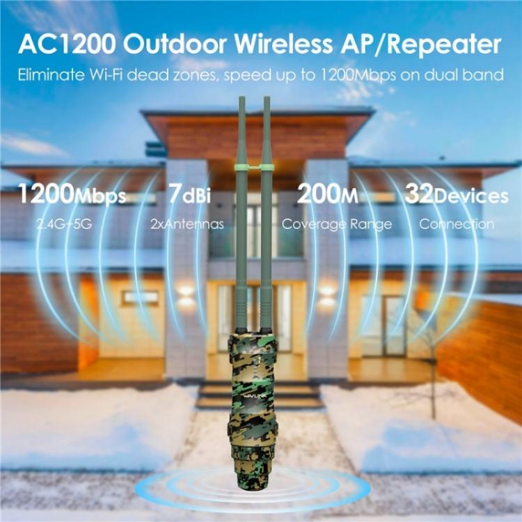 WAVLINK WN570HA2 IP67 ūdensizturīgs āra WiFi paplašinātājs AC1200 divu joslu bezvadu maršrutētājs