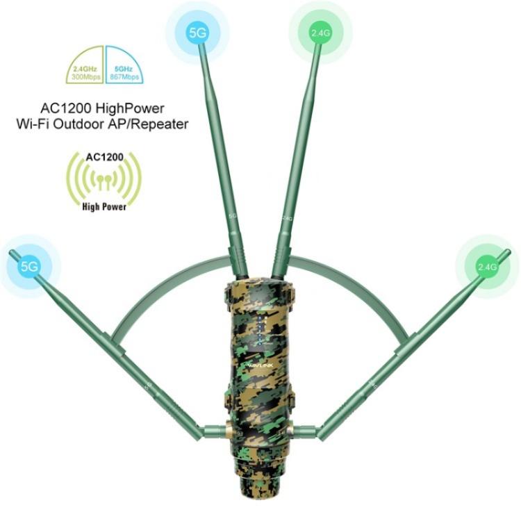 WAVLINK WN572HP3 ar PoE augstas jaudas antenām AC1200 divu joslu WiFi paplašinātājs