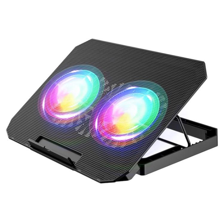 N33 RGB divu ventilatoru dzesēšanas paliktnis ar regulējama augstuma klēpjdatora statīvu ar tālruņa turētāju