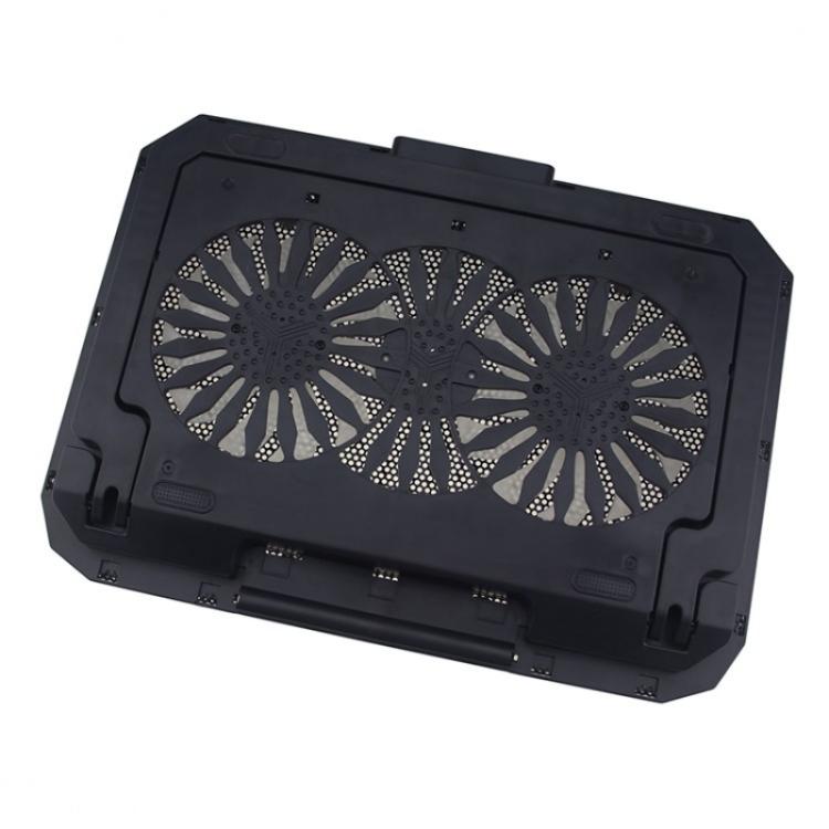 N33 RGB divu ventilatoru dzesēšanas paliktnis ar regulējama augstuma klēpjdatora statīvu ar tālruņa turētāju