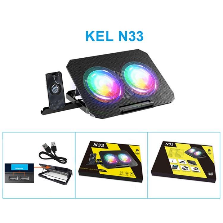 N33 RGB divu ventilatoru dzesēšanas paliktnis ar regulējama augstuma klēpjdatora statīvu ar tālruņa turētāju