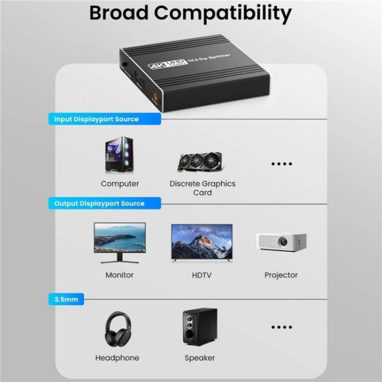 Аудиоэкстрактор FD 1X2 4K 144 Гц, разветвитель DisplayPort 1.4 на два DisplayPort MST Hub
