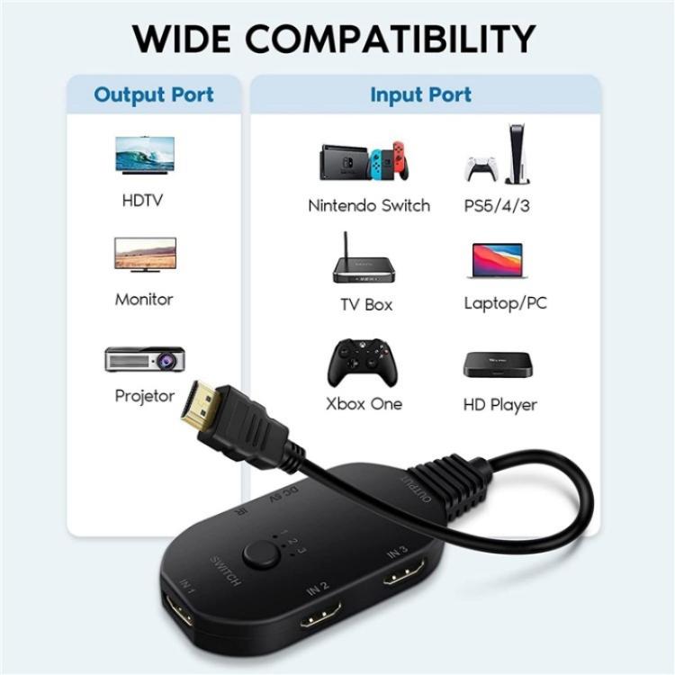 Q2-4 ar tālvadības pulti UHD 4K izšķirtspējas pārslēdzējs HDMI slēdzis 4K 3 ieejas 1 izejas sadalītājs