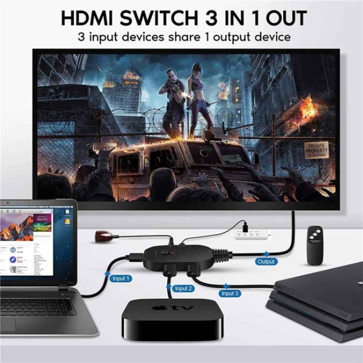 Q2-4 ar tālvadības pulti UHD 4K izšķirtspējas pārslēdzējs HDMI slēdzis 4K 3 ieejas 1 izejas sadalītājs