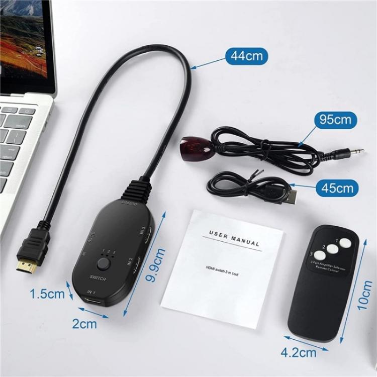 Q2-4 ar tālvadības pulti UHD 4K izšķirtspējas pārslēdzējs HDMI slēdzis 4K 3 ieejas 1 izejas sadalītājs