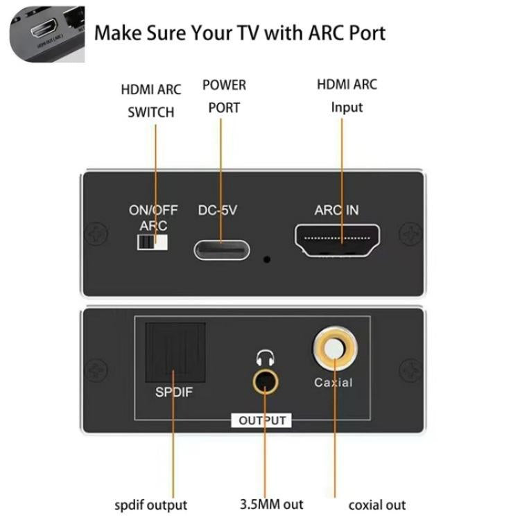 ARC HDTV skaļruņu audio ekstraktora pārveidotājs, ARC uz SPDIF koaksiālais 3,5 mm ligzda
