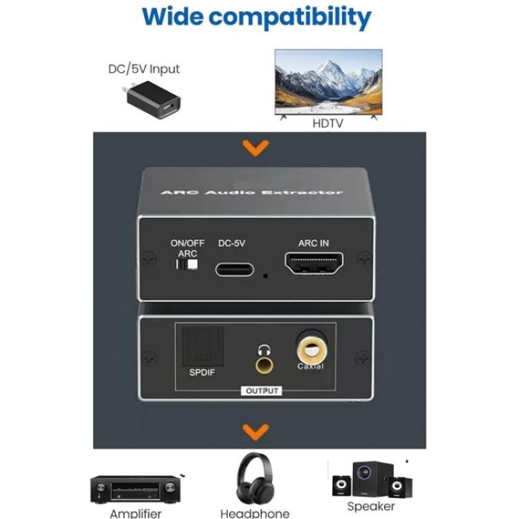 ARC HDTV skaļruņu audio ekstraktora pārveidotājs, ARC uz SPDIF koaksiālais 3,5 mm ligzda