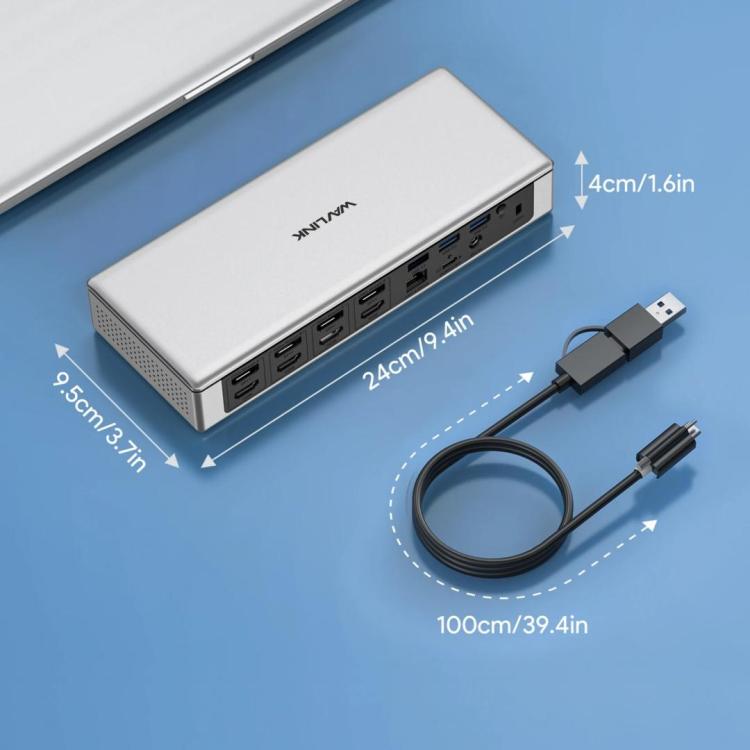 WAVLINK UG69PD12 DisplayLink dokstacija četriem monitoriem klēpjdatoriem M1 / M2 / Mac un Windows