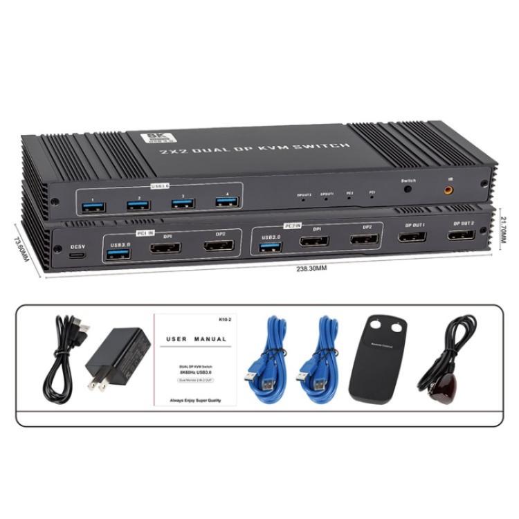 K10-2 для 2 компьютеров/мониторов USB 3.0 двойной выход DP 8K 60 Гц 2x2 версия 2.1 KVM-коммутатор