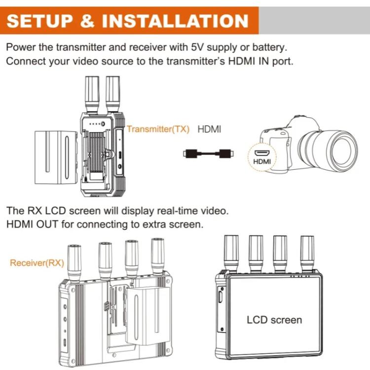 VRRIIS 083P ar ekrānu, atbalsts no 1TX līdz 5RX 400m bezvadu HDMI raidītājs-uztvērējs